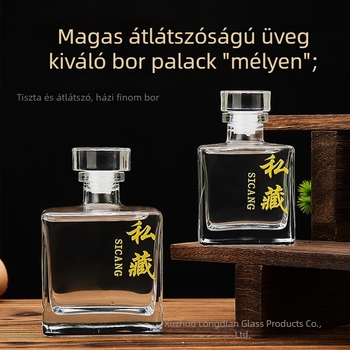 Négyszögletes üvegborosüveg, 250 ml és 500 ml, zárható, likőr és gyümölcsbor készítéséhez