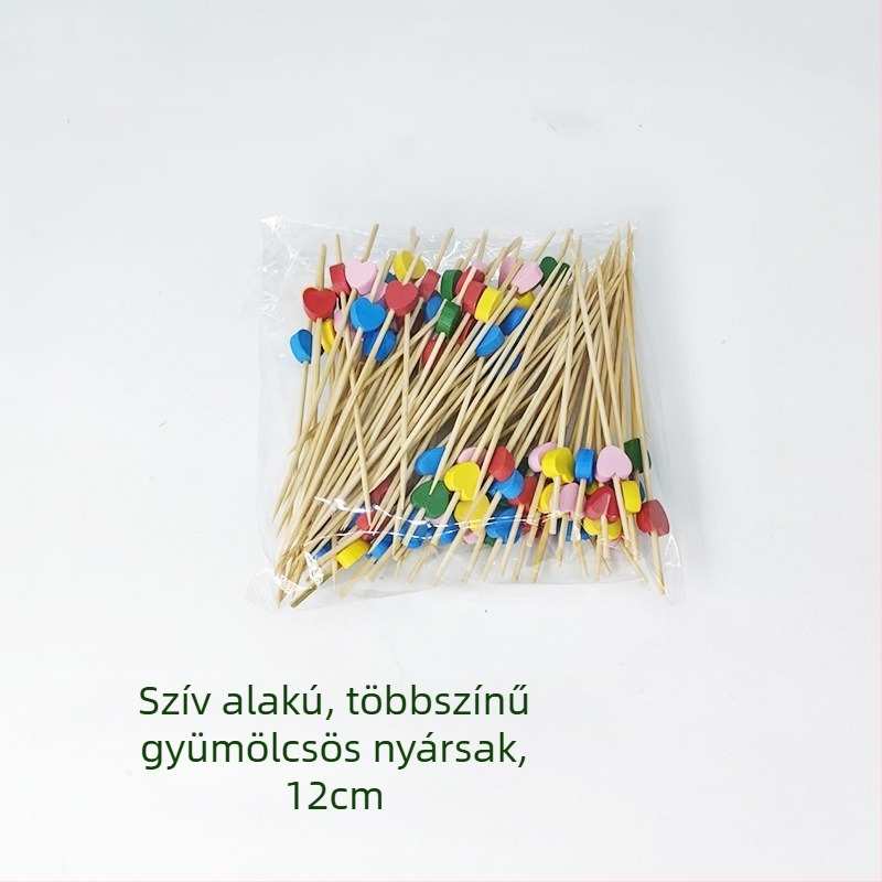 Egyszer használatos gyümölcspálcikák és gyümölcsvillák, kreatív desszertvillák, koktélpálcikák, bambusz fogók karikatúra mintával