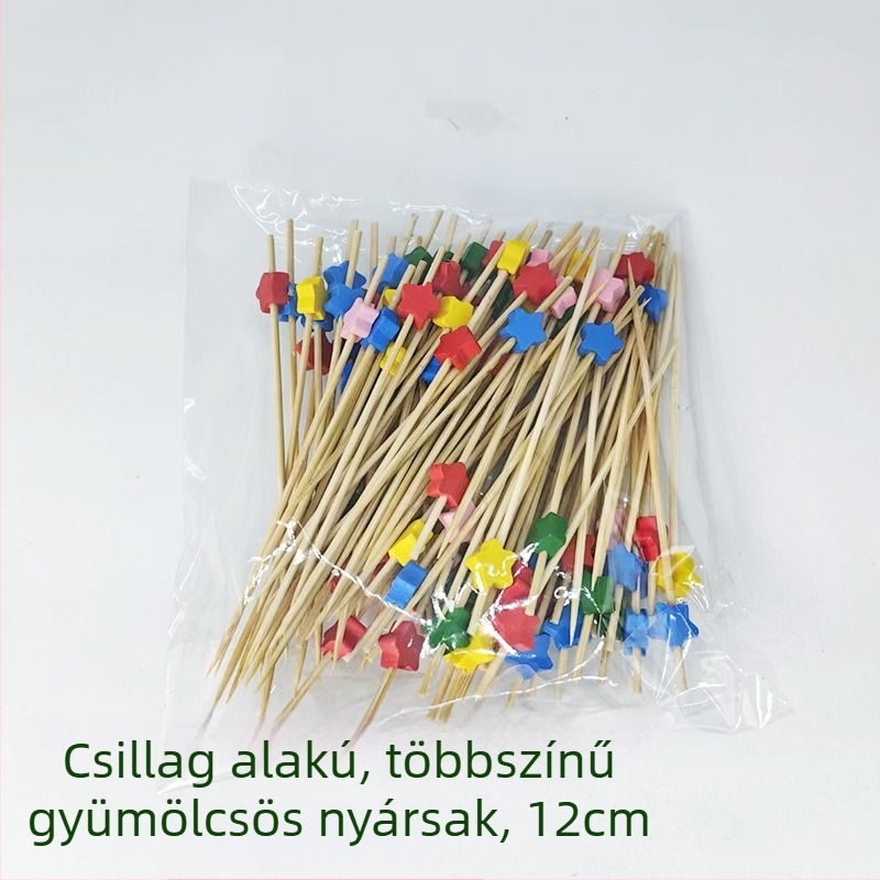 Egyszer használatos gyümölcspálcikák és gyümölcsvillák, kreatív desszertvillák, koktélpálcikák, bambusz fogók karikatúra mintával