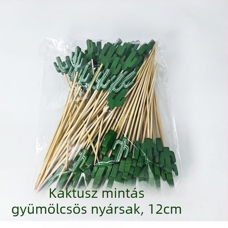 Egyszer használatos gyümölcspálcikák és gyümölcsvillák, kreatív desszertvillák, koktélpálcikák, bambusz fogók karikatúra mintával
