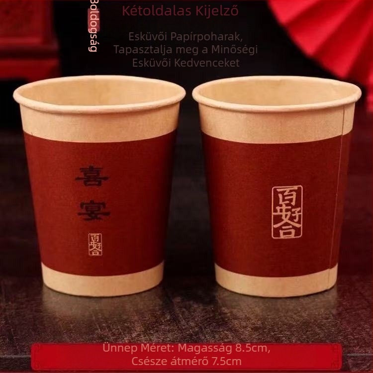 Esküvői piros, vastagított papír poharak, egyszer használatos, forró italokhoz, otthoni használatra, 50 darabos csomag, 201–300 ml