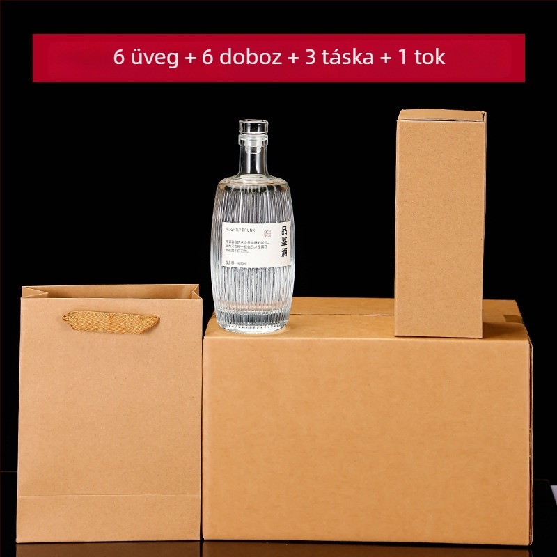 Személyre szabott függőleges csíkos üveg italosüveg fa hordóval, 500 ml