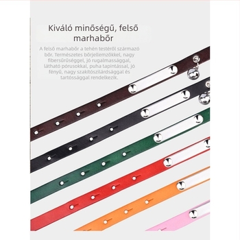 Macska nyakörv csengővel és gravírozott bőr azonosító táblával, macskáknak és kistestű kutyáknak
