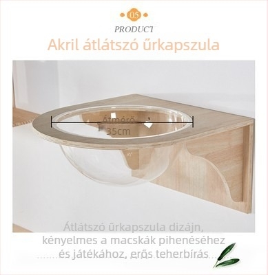 Fából készült falra szerelhető macskás mászókeret odúval és karmapórral