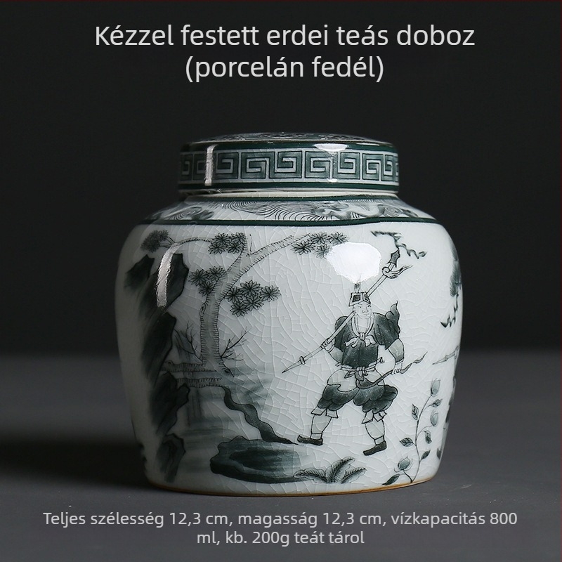 Antik Ge Kiln kék‑fehér porcelán teás doboz, kerámia tömített tároló fehér tea és Pu'er számára, hordozható
