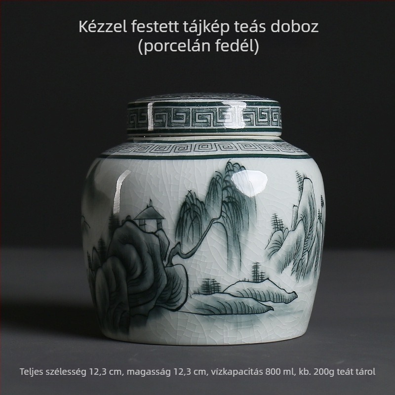 Antik Ge Kiln kék‑fehér porcelán teás doboz, kerámia tömített tároló fehér tea és Pu'er számára, hordozható