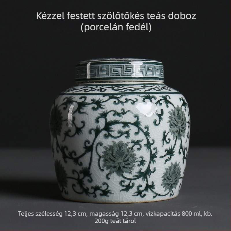 Antik Ge Kiln kék‑fehér porcelán teás doboz, kerámia tömített tároló fehér tea és Pu'er számára, hordozható