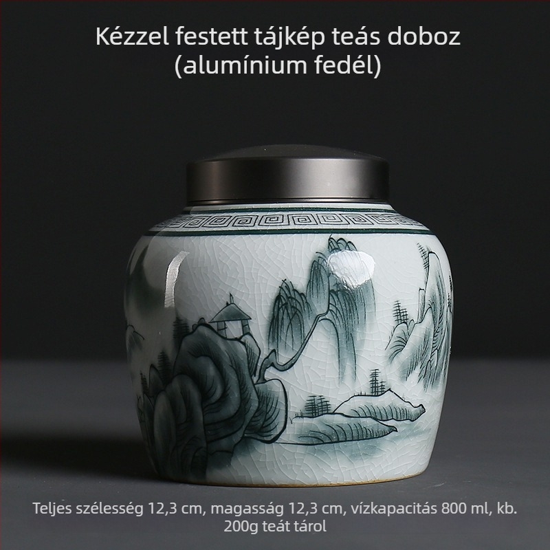 Antik Ge Kiln kék‑fehér porcelán teás doboz, kerámia tömített tároló fehér tea és Pu'er számára, hordozható