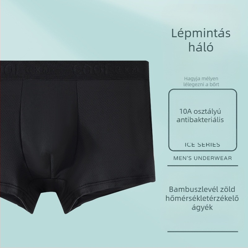 Jégselyem anyagú férfi boxeralsó, antibakteriális, 10A, lélegző, középmagas derekú