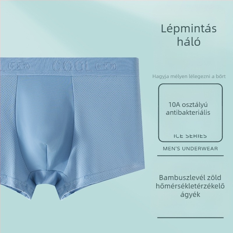 Jégselyem anyagú férfi boxeralsó, antibakteriális, 10A, lélegző, középmagas derekú