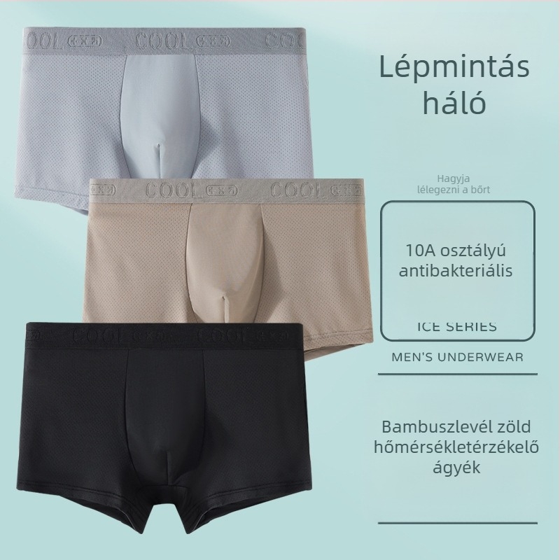 Jégselyem anyagú férfi boxeralsó, antibakteriális, 10A, lélegző, középmagas derekú