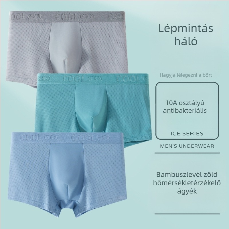 Jégselyem anyagú férfi boxeralsó, antibakteriális, 10A, lélegző, középmagas derekú