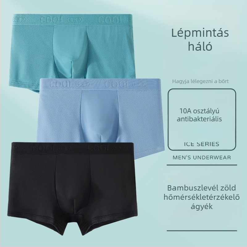 Jégselyem anyagú férfi boxeralsó, antibakteriális, 10A, lélegző, középmagas derekú