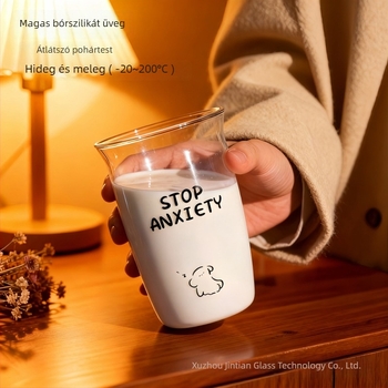 Minimalista boroszilikát üvegpohár kávéhoz, széles szájú, prémium érzet, nagy kapacitás, nőknek.