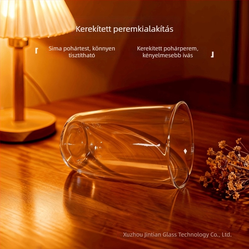 Minimalista boroszilikát üvegpohár kávéhoz, széles szájú, prémium érzet, nagy kapacitás, nőknek.