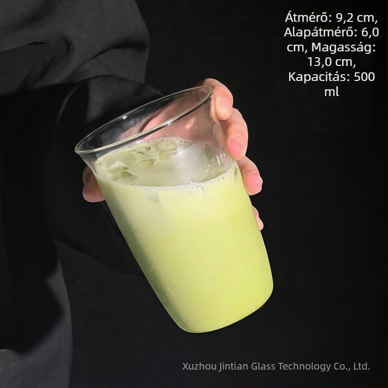 Minimalista boroszilikát üvegpohár kávéhoz, széles szájú, prémium érzet, nagy kapacitás, nőknek.