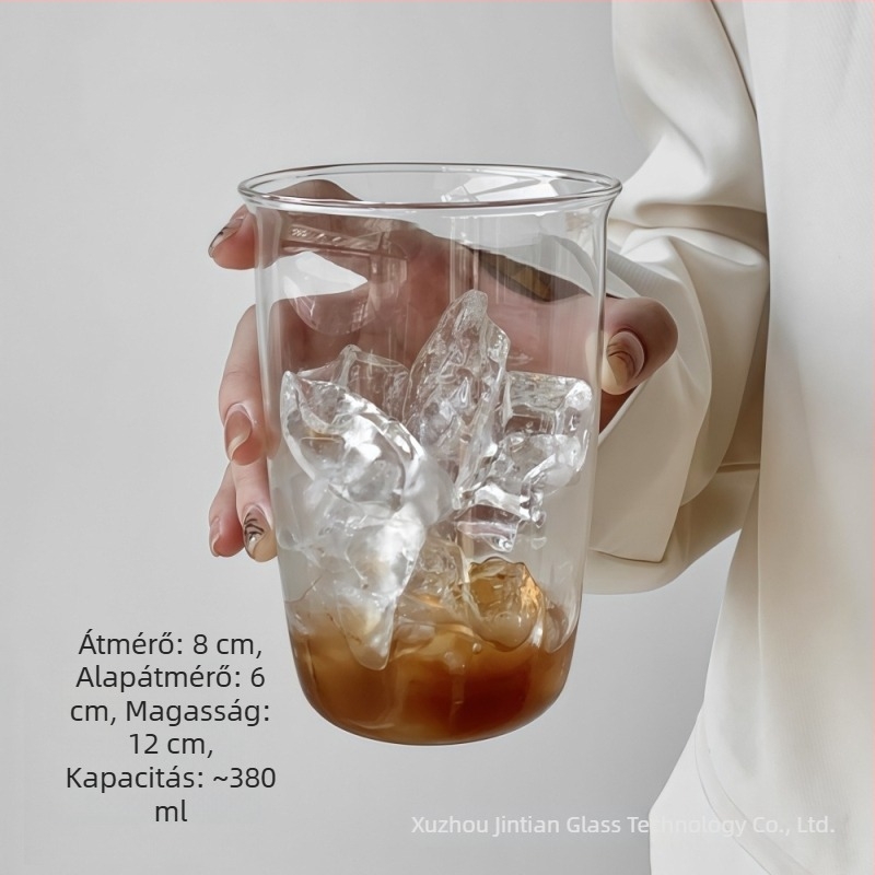 Minimalista boroszilikát üvegpohár kávéhoz, széles szájú, prémium érzet, nagy kapacitás, nőknek.