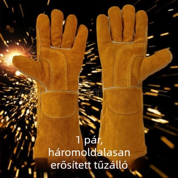 Puha bőrű hegesztőkesztyűk, vastagított tűzálló kivitel, téli ipari használatra, hosszú modell, égési sérülés elleni védelem, magas hőállóság