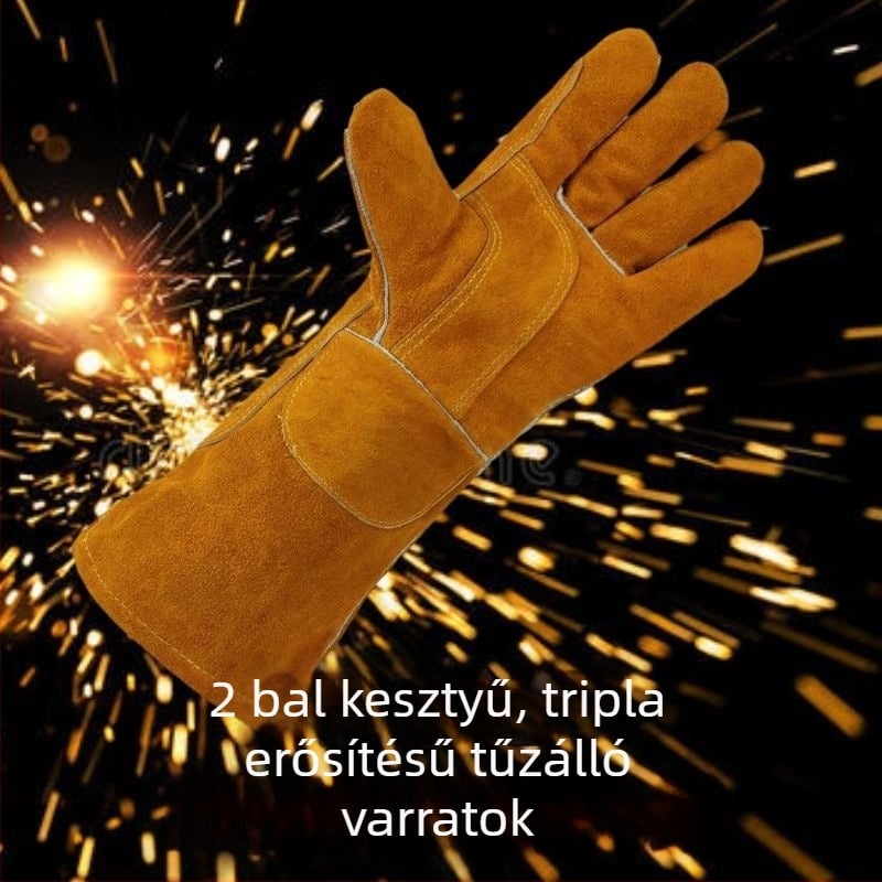 Puha bőrű hegesztőkesztyűk, vastagított tűzálló kivitel, téli ipari használatra, hosszú modell, égési sérülés elleni védelem, magas hőállóság
