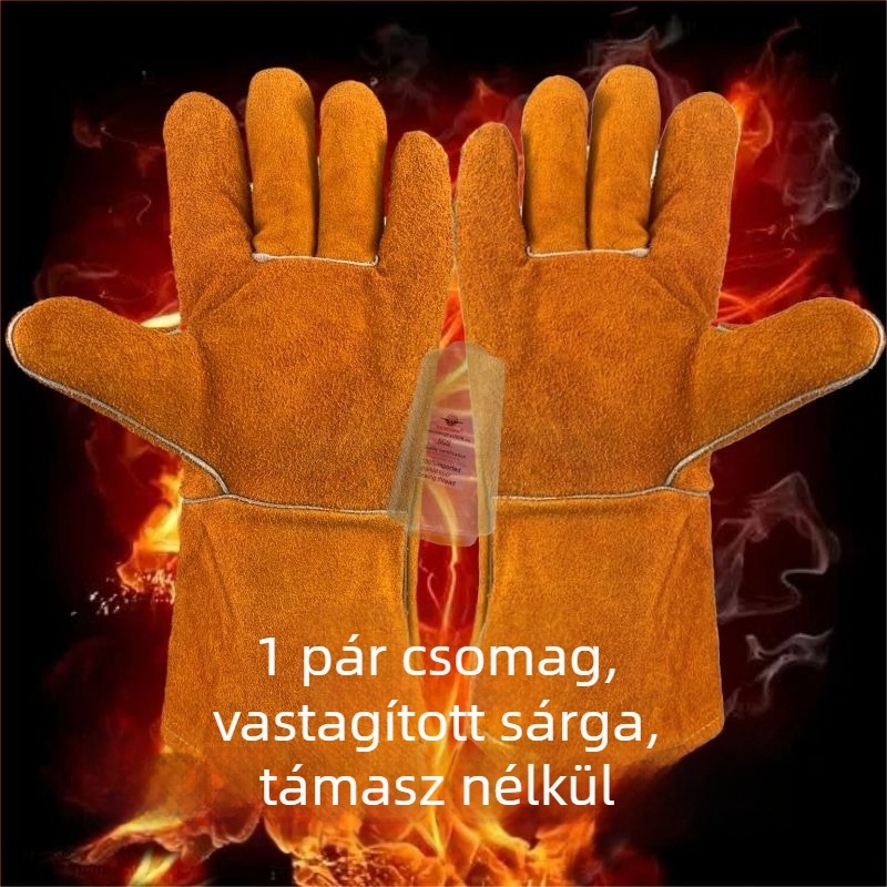 Puha bőrű hegesztőkesztyűk, vastagított tűzálló kivitel, téli ipari használatra, hosszú modell, égési sérülés elleni védelem, magas hőállóság