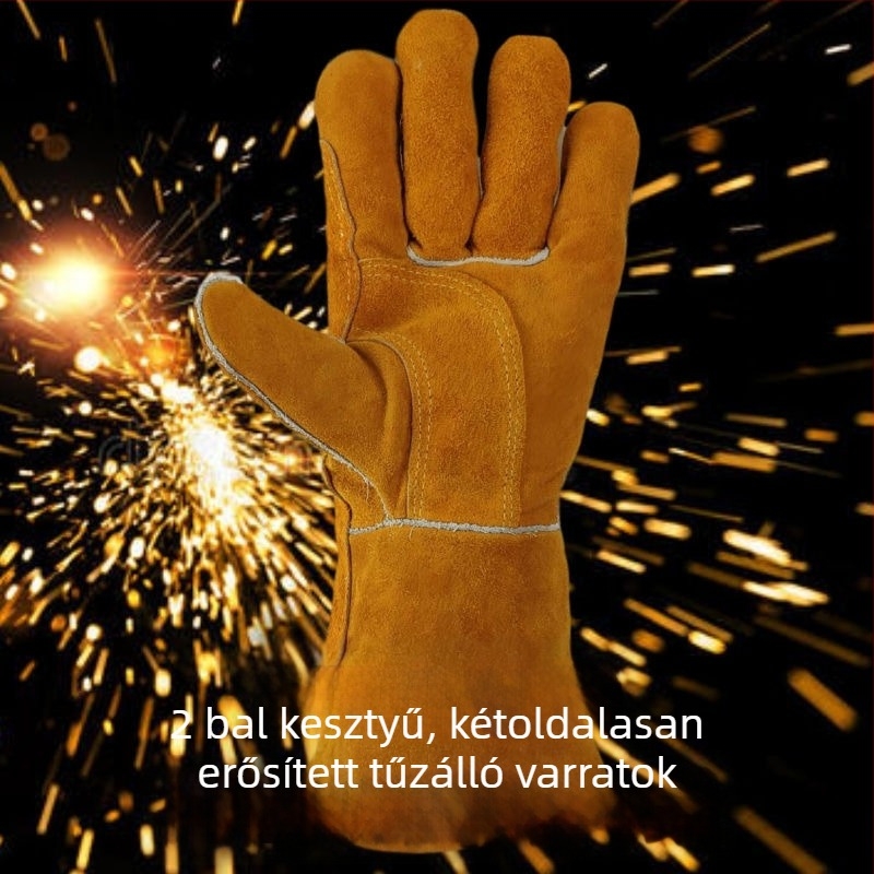 Puha bőrű hegesztőkesztyűk, vastagított tűzálló kivitel, téli ipari használatra, hosszú modell, égési sérülés elleni védelem, magas hőállóság