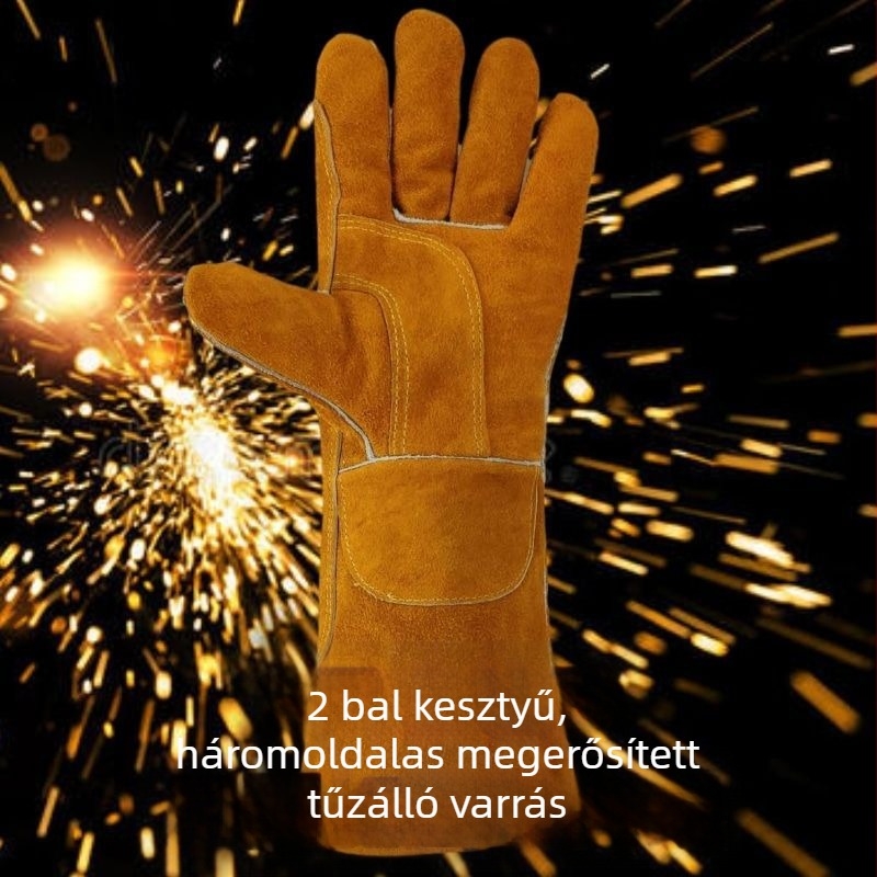 Puha bőrű hegesztőkesztyűk, vastagított tűzálló kivitel, téli ipari használatra, hosszú modell, égési sérülés elleni védelem, magas hőállóság