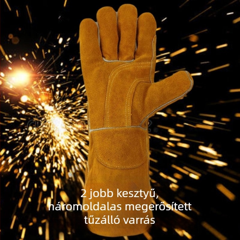 Puha bőrű hegesztőkesztyűk, vastagított tűzálló kivitel, téli ipari használatra, hosszú modell, égési sérülés elleni védelem, magas hőállóság