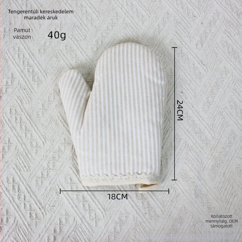 Vastagított mikrosütő kesztyűk, égésvédő, csúszásmentes, hőálló és hőszigetelő, konyhai sütéshez, pamut-lin anyagból, 24 cm hosszú, japán stílus
