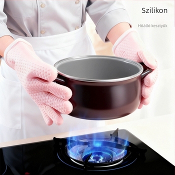 Szilikon hőálló kesztyűk ötujjas kivitelben, sütőhöz, sütéshez, a konyhába, mikrohullámú sütőhöz és grillhez
