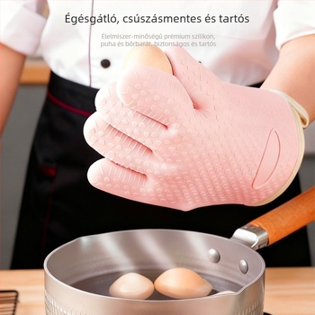 Szilikon hőálló kesztyűk ötujjas kivitelben, sütőhöz, sütéshez, a konyhába, mikrohullámú sütőhöz és grillhez