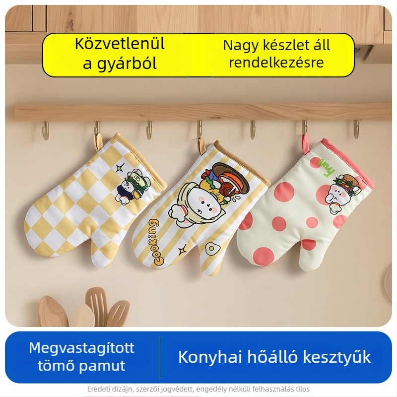 Kedves sütőkesztyűk nőknek, kiváló minőségű konyhai kesztyű a sütőhöz, égésvédő mikróhoz, vastag és szigetelt kesztyűk