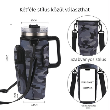 40oz izolált pohár neopren borítással, tehénmintás dizájnnal, pohárfogó és pohártaska