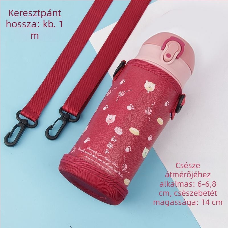 Gyerekeknek készült bőr pohárvédő vállpánttal – hordozható, szigetelt pohárvédő
