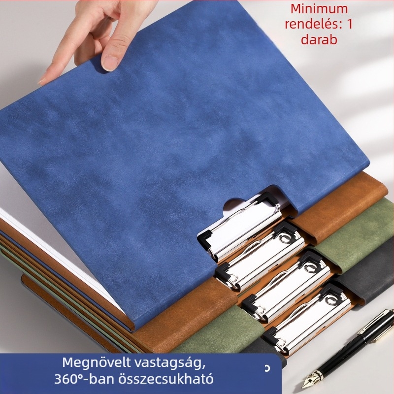 PU anyagból készült A4-es irattartó, kötő rendszerrel és leválasztható lapokkal, hajtogatható dokumentumtartó, PU írófelület, logónyomtatás, vastag kivitel