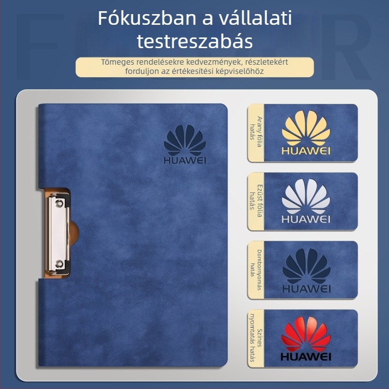 PU anyagból készült A4-es irattartó, kötő rendszerrel és leválasztható lapokkal, hajtogatható dokumentumtartó, PU írófelület, logónyomtatás, vastag kivitel