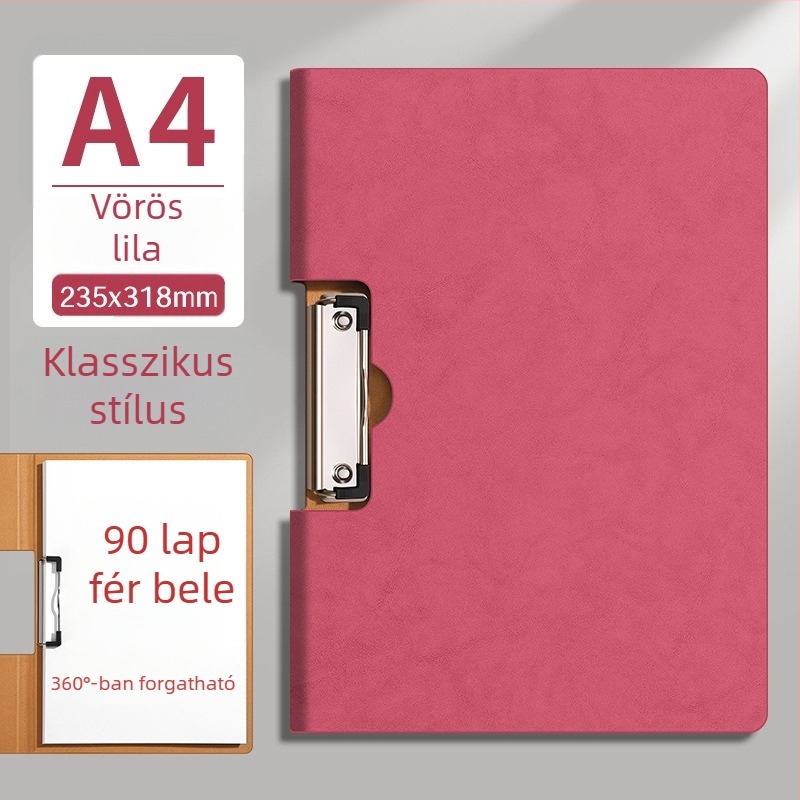 PU anyagból készült A4-es irattartó, kötő rendszerrel és leválasztható lapokkal, hajtogatható dokumentumtartó, PU írófelület, logónyomtatás, vastag kivitel