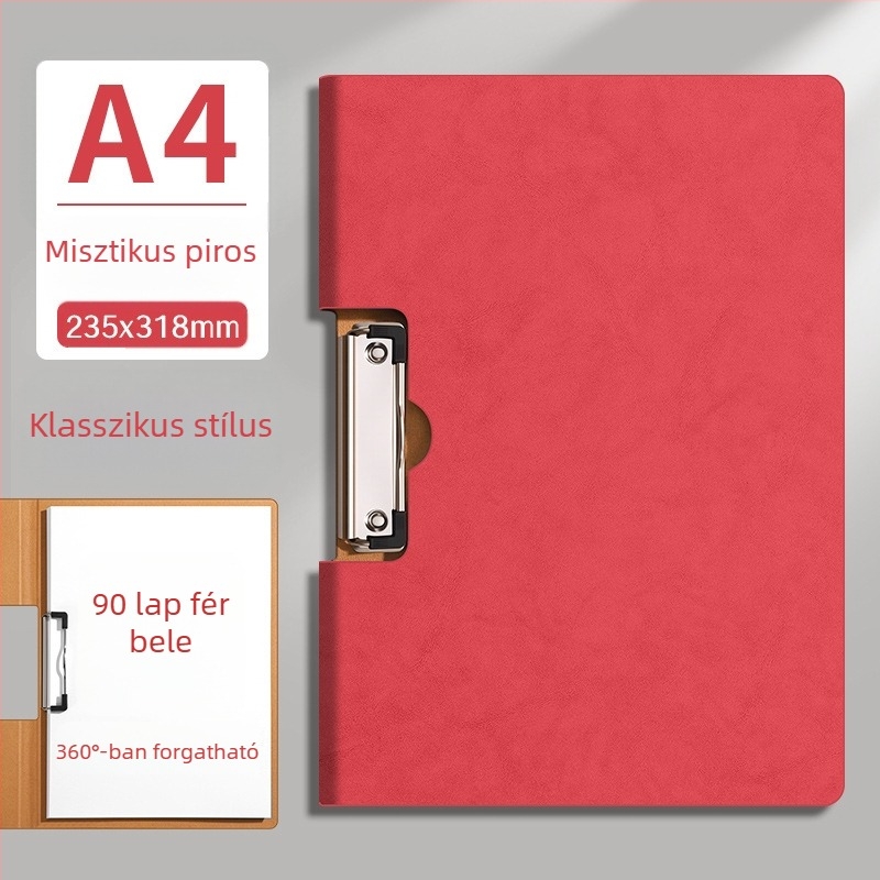 PU anyagból készült A4-es irattartó, kötő rendszerrel és leválasztható lapokkal, hajtogatható dokumentumtartó, PU írófelület, logónyomtatás, vastag kivitel