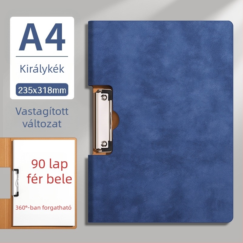 PU anyagból készült A4-es irattartó, kötő rendszerrel és leválasztható lapokkal, hajtogatható dokumentumtartó, PU írófelület, logónyomtatás, vastag kivitel