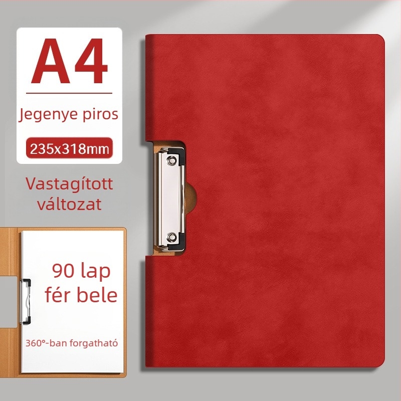 PU anyagból készült A4-es irattartó, kötő rendszerrel és leválasztható lapokkal, hajtogatható dokumentumtartó, PU írófelület, logónyomtatás, vastag kivitel