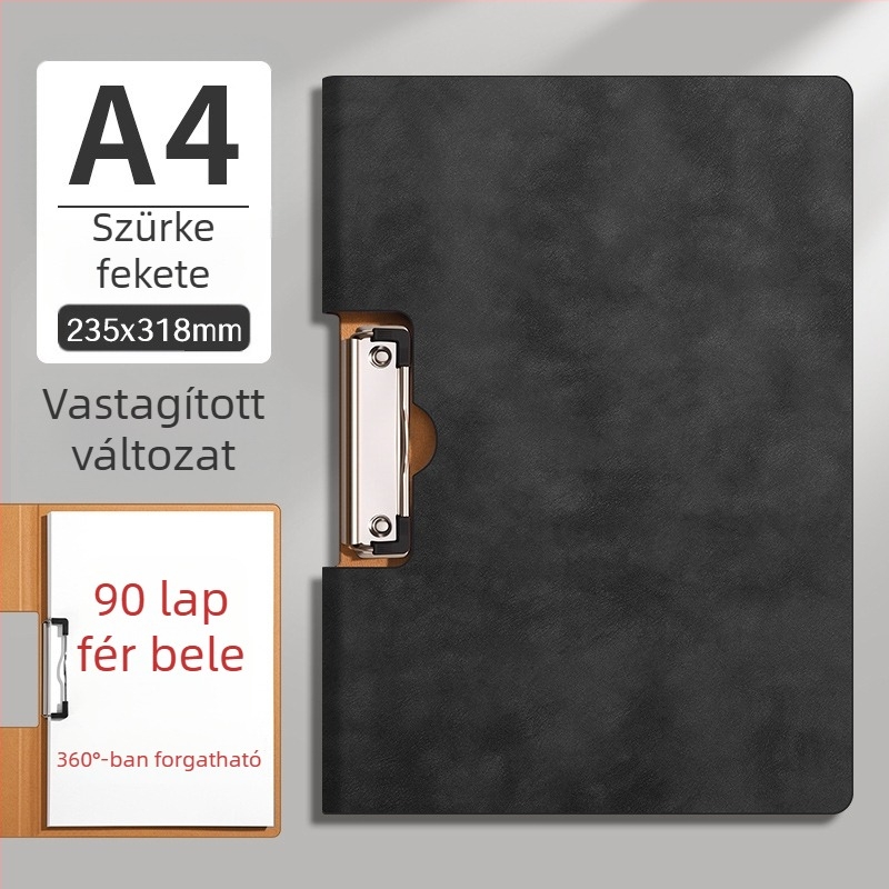 PU anyagból készült A4-es irattartó, kötő rendszerrel és leválasztható lapokkal, hajtogatható dokumentumtartó, PU írófelület, logónyomtatás, vastag kivitel