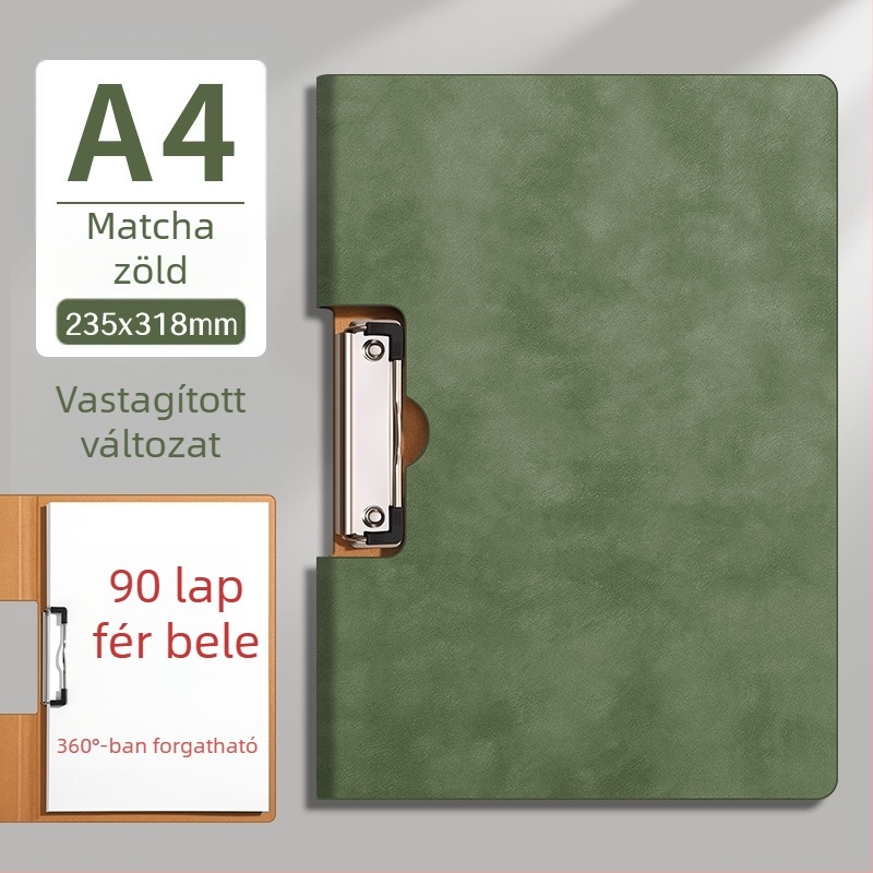 PU anyagból készült A4-es irattartó, kötő rendszerrel és leválasztható lapokkal, hajtogatható dokumentumtartó, PU írófelület, logónyomtatás, vastag kivitel