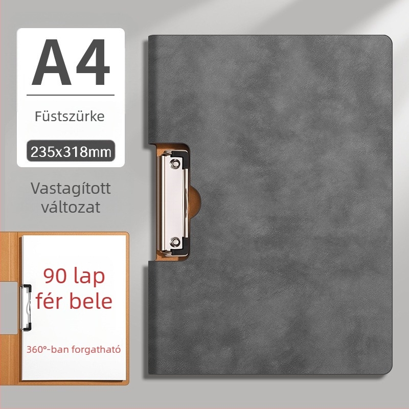 PU anyagból készült A4-es irattartó, kötő rendszerrel és leválasztható lapokkal, hajtogatható dokumentumtartó, PU írófelület, logónyomtatás, vastag kivitel