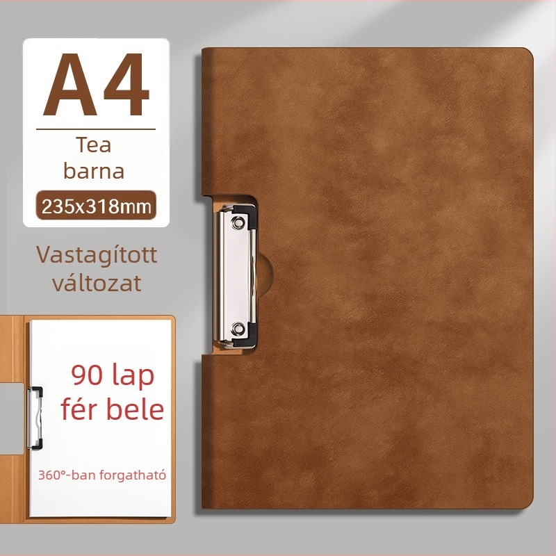PU anyagból készült A4-es irattartó, kötő rendszerrel és leválasztható lapokkal, hajtogatható dokumentumtartó, PU írófelület, logónyomtatás, vastag kivitel