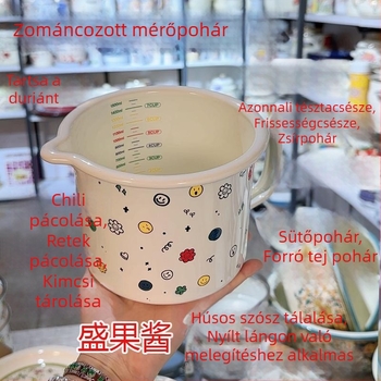 1,5 literes zománcozott tejes fazék fedővel, instant tészta pohár, tároló pohár, magas hőmérsékletnek ellenálló, tapadásmentes, tartós, zománcos teáscsésze