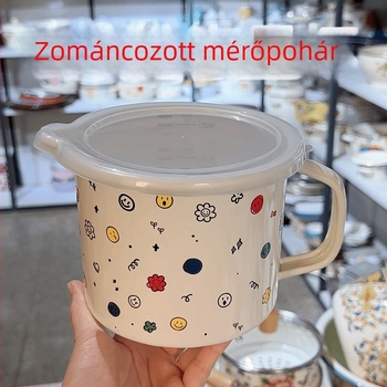 1,5 literes zománcozott tejes fazék fedővel, instant tészta pohár, tároló pohár, magas hőmérsékletnek ellenálló, tapadásmentes, tartós, zománcos teáscsésze
