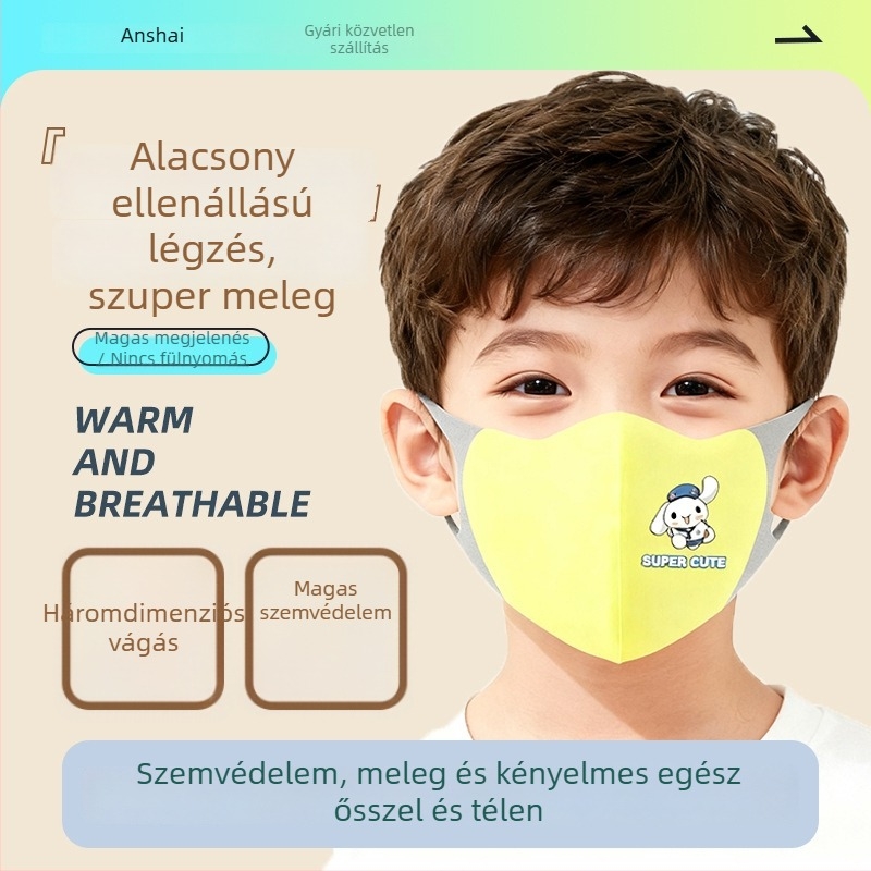 Őszi–téli meleg gyerekmaszk rajzfilm mintával, uniszex, szél- és hideg elleni védelem