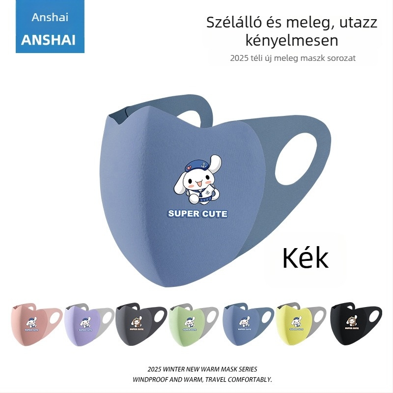 Őszi–téli meleg gyerekmaszk rajzfilm mintával, uniszex, szél- és hideg elleni védelem