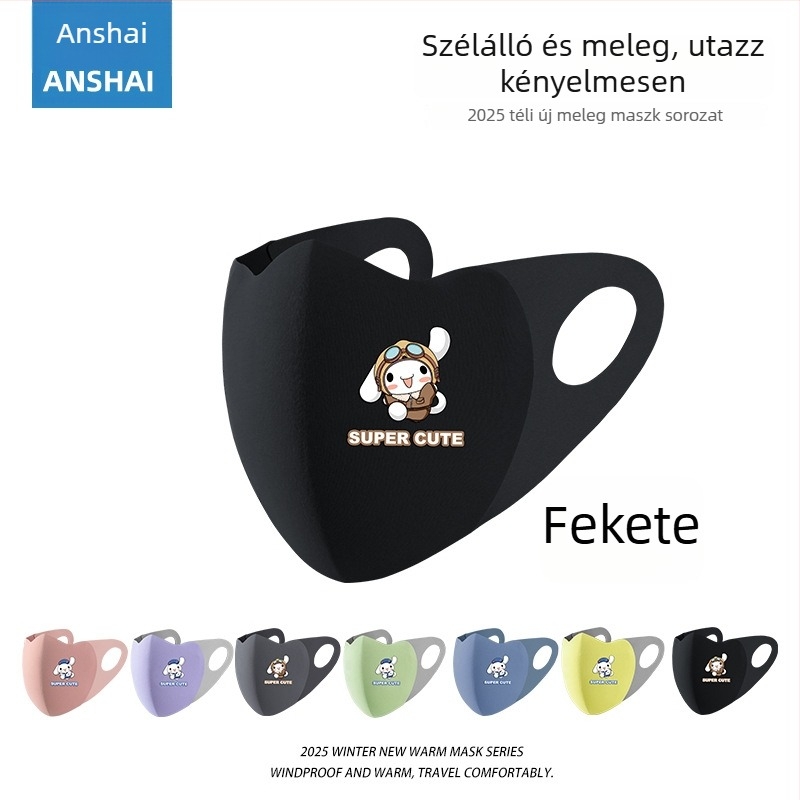 Őszi–téli meleg gyerekmaszk rajzfilm mintával, uniszex, szél- és hideg elleni védelem