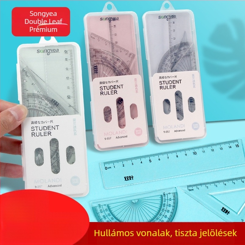 Double Leaves 4 darabos vonalzó készlet, 15 cm és 20 cm, hullámos éllel, iskolai kellék