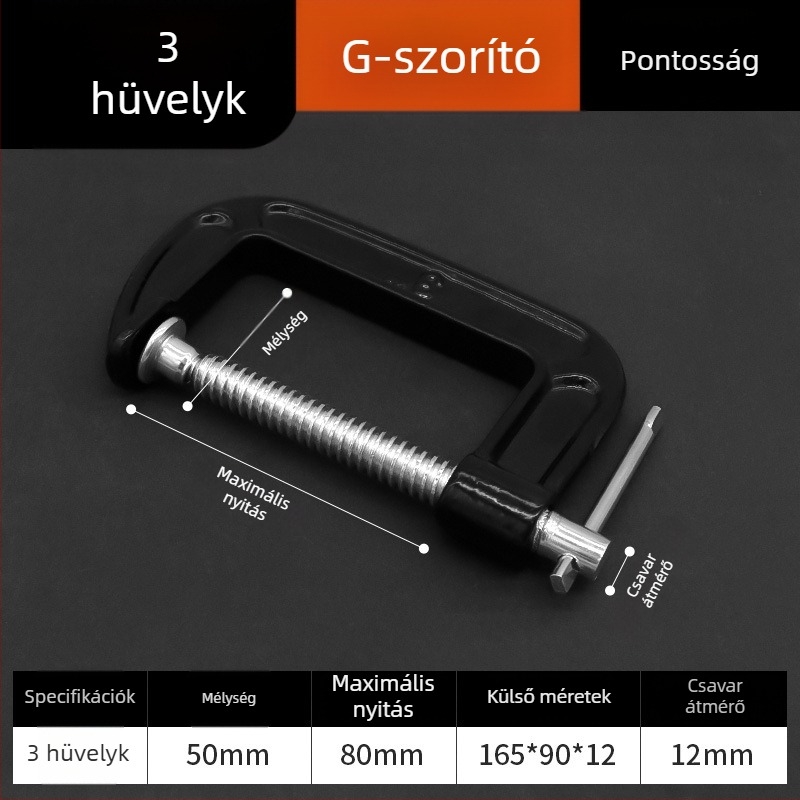 Erős G-típusú szorító, fém szorító, famegmunkáláshoz használt szorító, állítható nyomás 0–150 mm